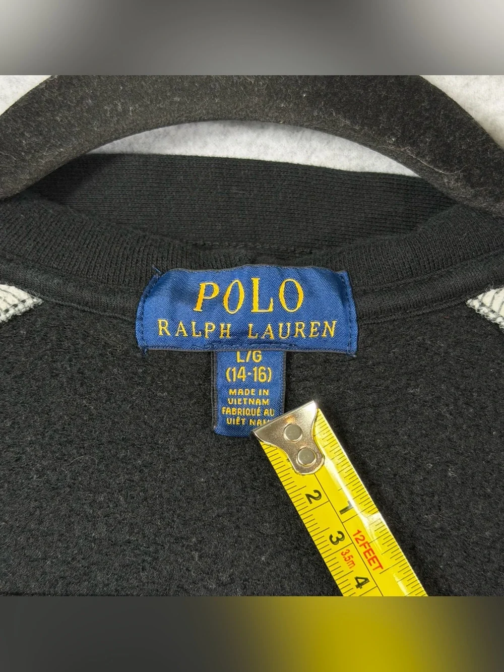 Polo Ralph Lauren Hooded Fleece Varsity Jacket Black Grey Kids Size Large 14/16